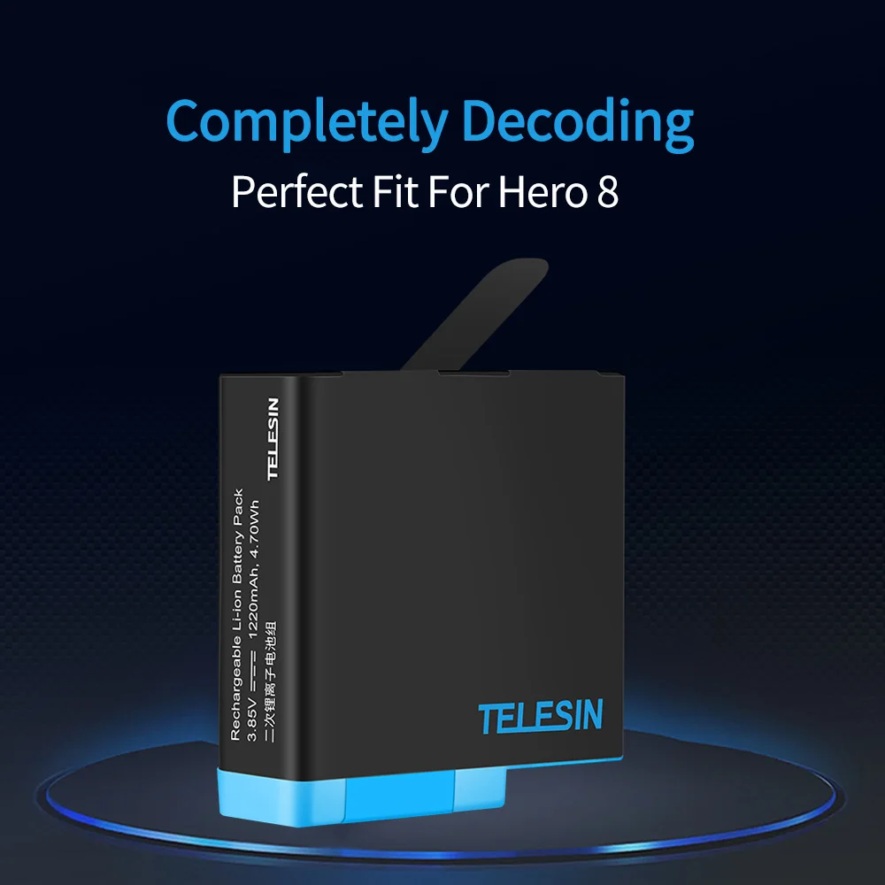 TELESIN 3PACK Battery For GoPro Hero 8 3 Slots Charger With TF Card Reader Storage Charging Box for 7 Black 6 5 | Электроника