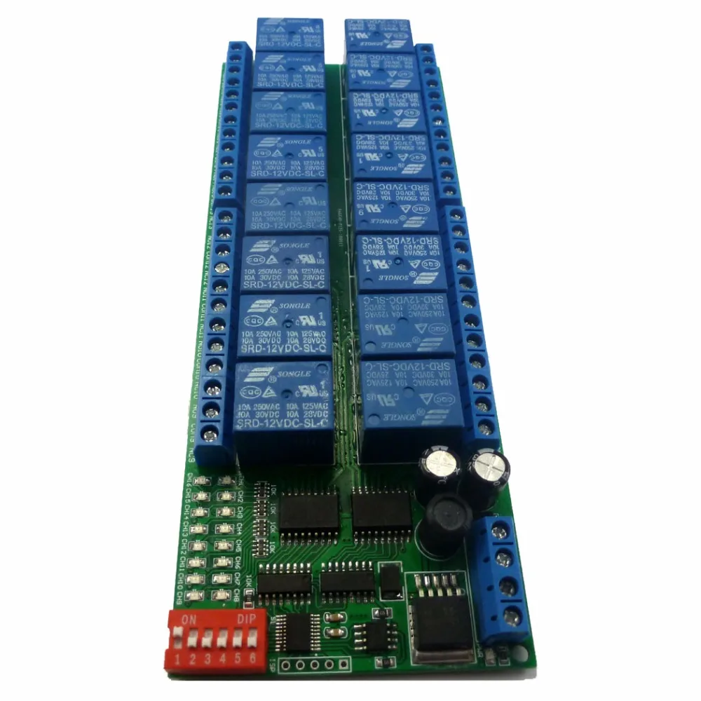 16ch DC 12V RS-485 Modbus RTU Relay Board  RS485 Bus Remote Control Switch for LED Motor PLC PTZ Camera Smart Home