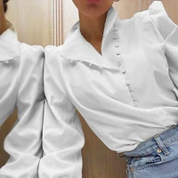 casual stand collar white shirt long sleeve button comfortable fit office top high street spring autumn fashion top 2021