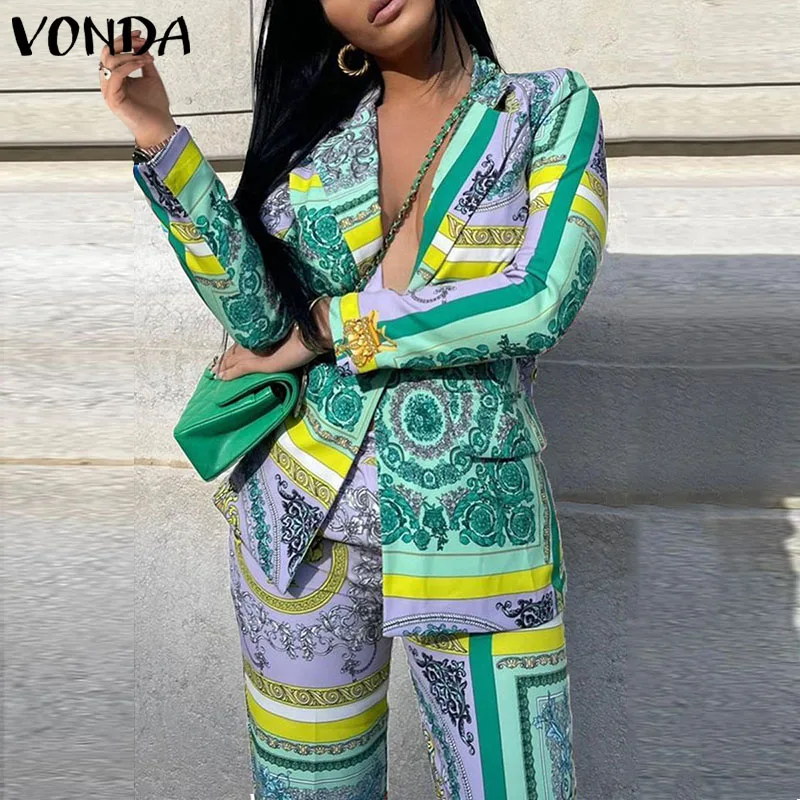 

Элегантные офисные пальто VONDA с длинным рукавом, Женский офисный Блейзер, женский весенний костюм с отложным воротником и принтом, Блейзер, ...