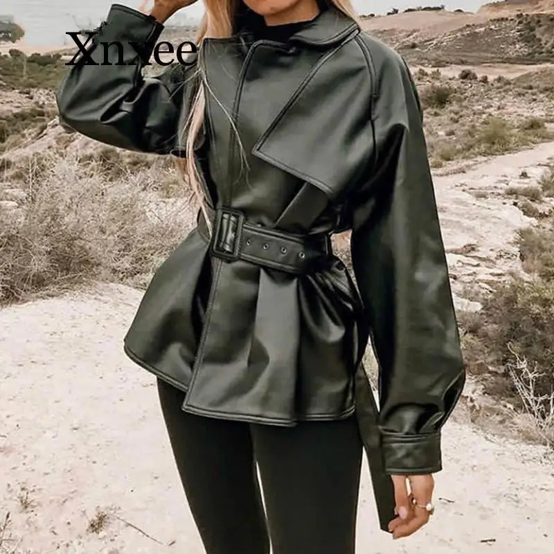 

Winter Jacket Women Long Sleeve PU Leather Women Coat and Jacket Autumn Black Casual Women Tops
