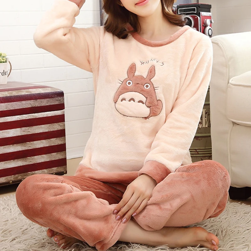 Зимняя пижама женская Фланелевая теплая Фланелевые пижамы с длинными рукавами