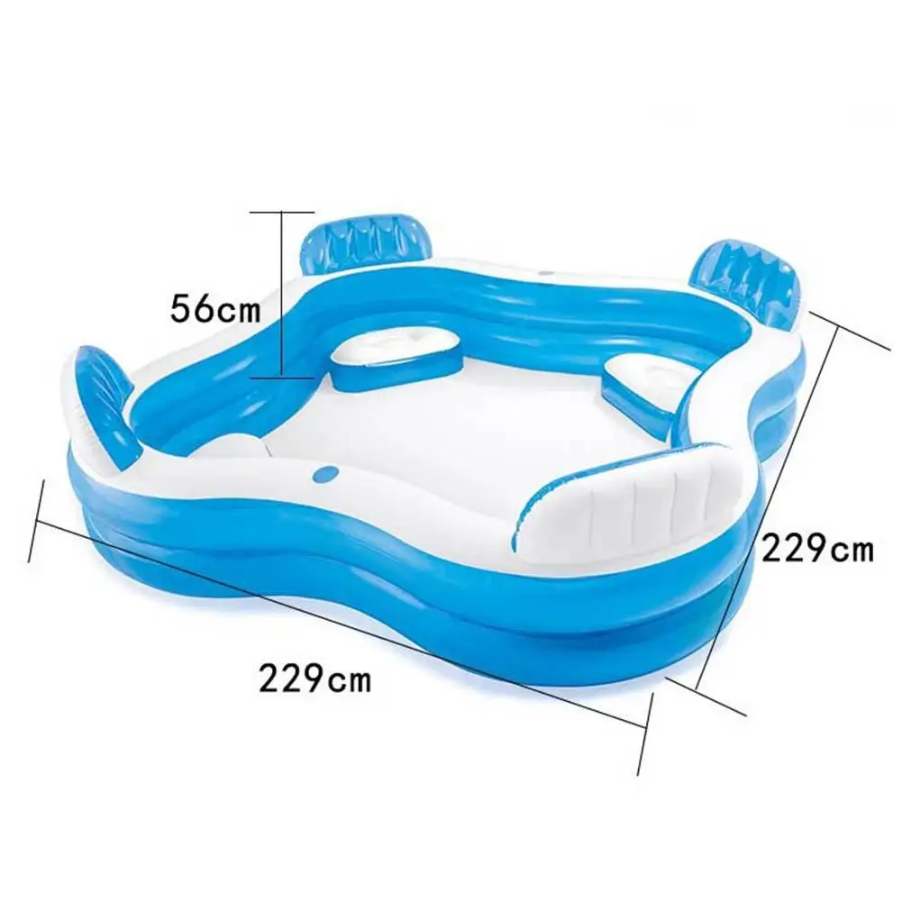 

Family Outdoor Inflatable Swimming Pool With Backrest Fun Swimming Pool For Children And Adults 229x229x46cm Four Built In Seats