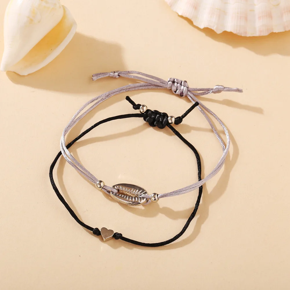 Popular Girl Bracelets 2020 Fashion New Temperament All-match Shell Love Bracelet Hand Woven String 2 Piece Set |