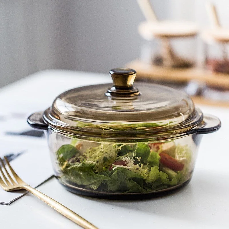 Кухонная бытовая термостойкая подставка из закаленного стекла с двойными ушками