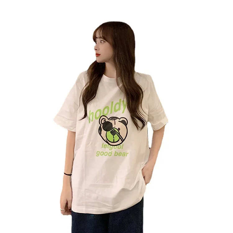 

Harajuku Girls Plus Size Women's T-shirts Top Funny Cartoon Letter O-neck Short Sleeves Oversized Summer Anime Tshirt Bear Tees