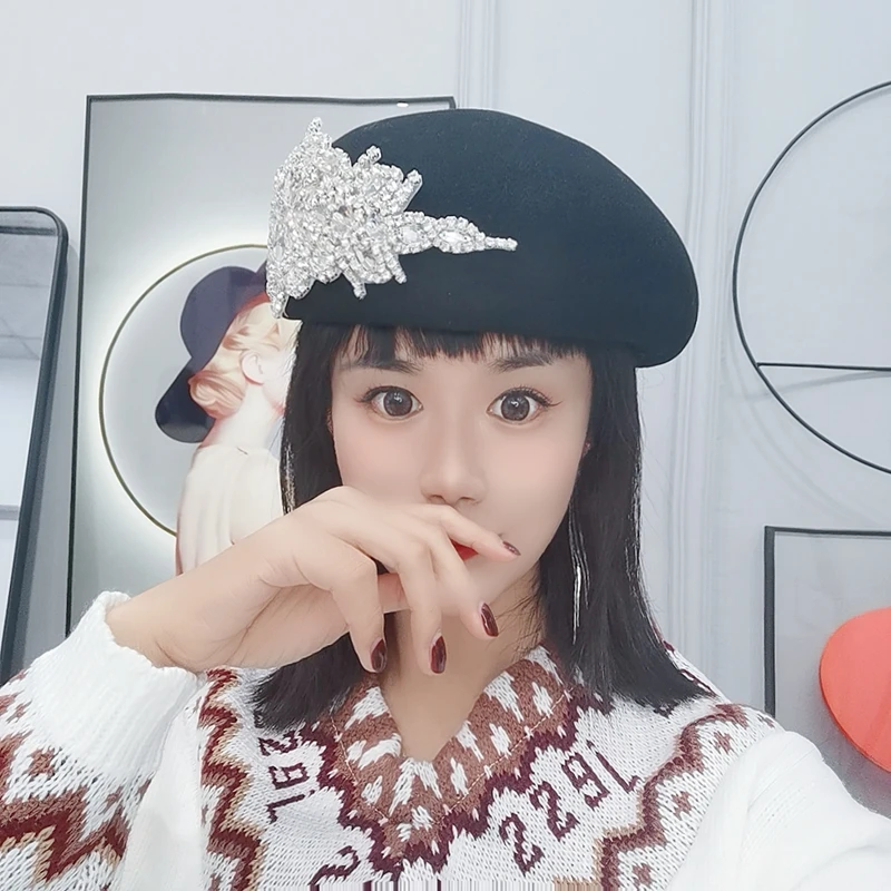 Японский Алмазный шерстяной фетровый берет для женщин аристократическая шляпа