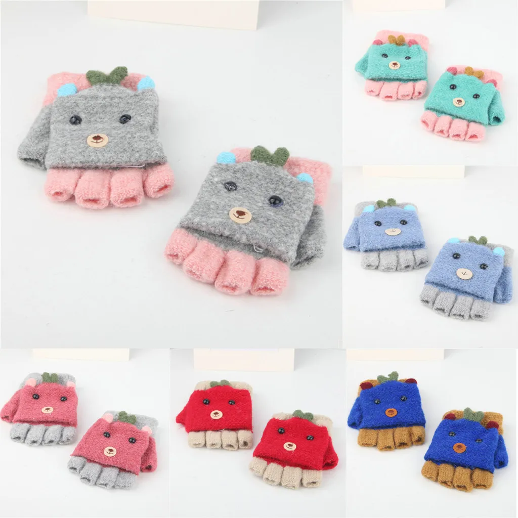 Детские плюшевые теплые перчатки с перевернутыми пальцами для улицы мальчиков и
