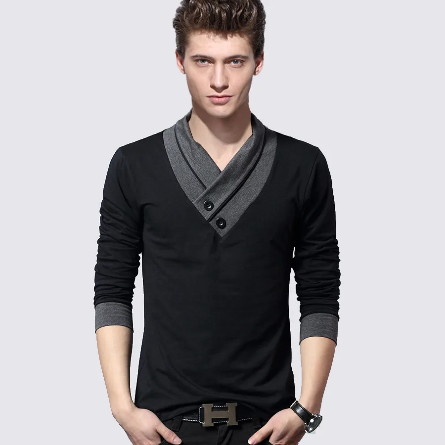 

Men's Long Sleeve Round Neck T-shirt Casual Trend Slim Straight Large Size M-XL Breathable Thin Grey Top New 2021