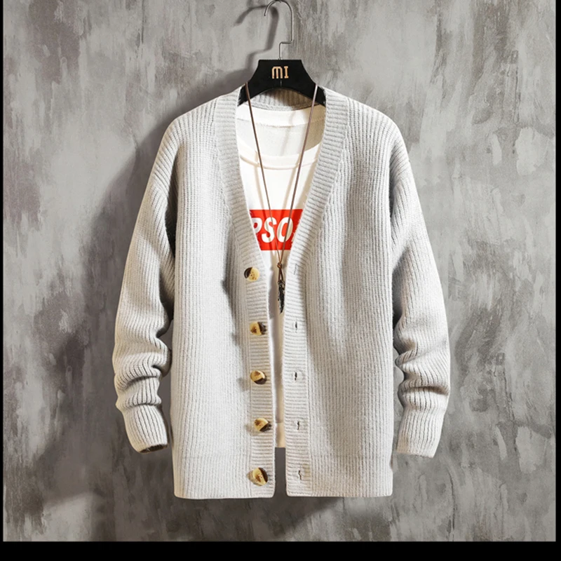 Чистый цвет кардиган свитер осень зима Молодежный тренд мужской удобный вязаный