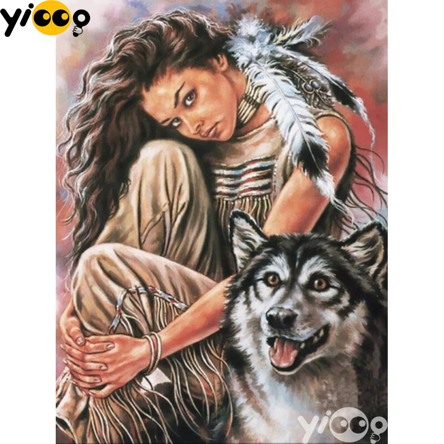 

Full Square/Round Diamond Embroidery Indian and wolf 5D Diamond Painting Rhinestone Mosaic Home Decor Gift AX2949