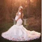 Haute Couture платье для беременных для фотосессии с открытыми плечами Русалка беременных Свадебное платье с бантом и аппликацией в виде новых свадебных платьев