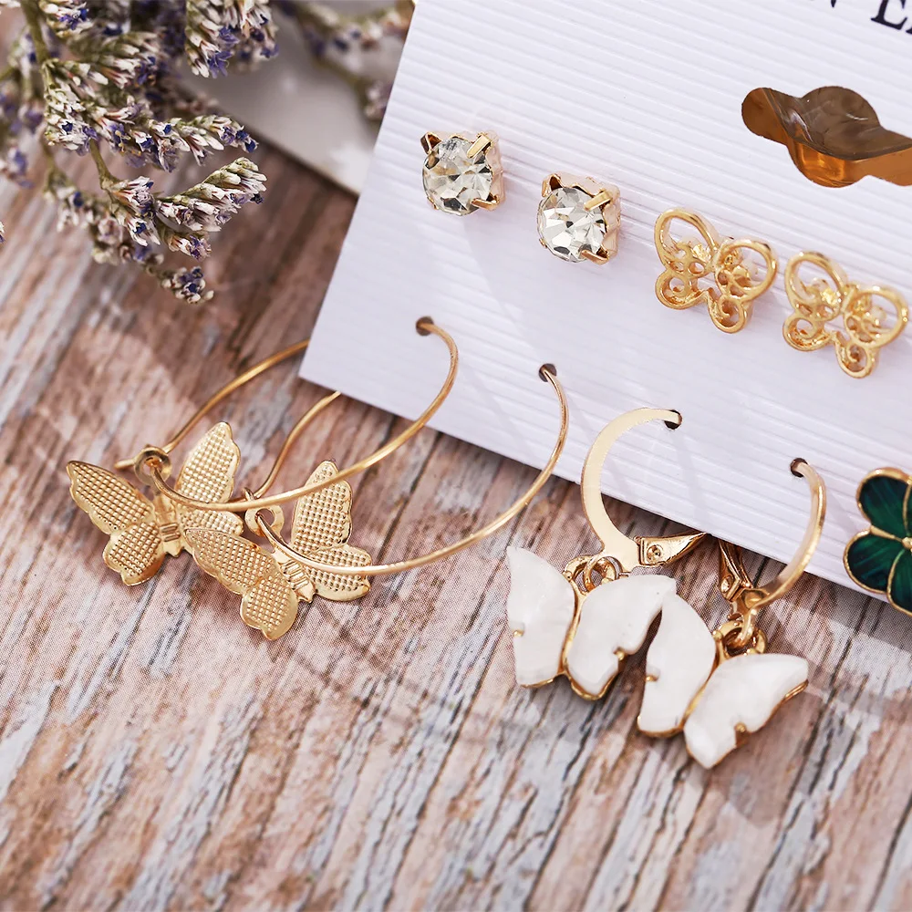 

Women's Earrings Set for Women Simple Acrylic Butterflies Earrings Zircon Stud Earring Set 6 Pairs