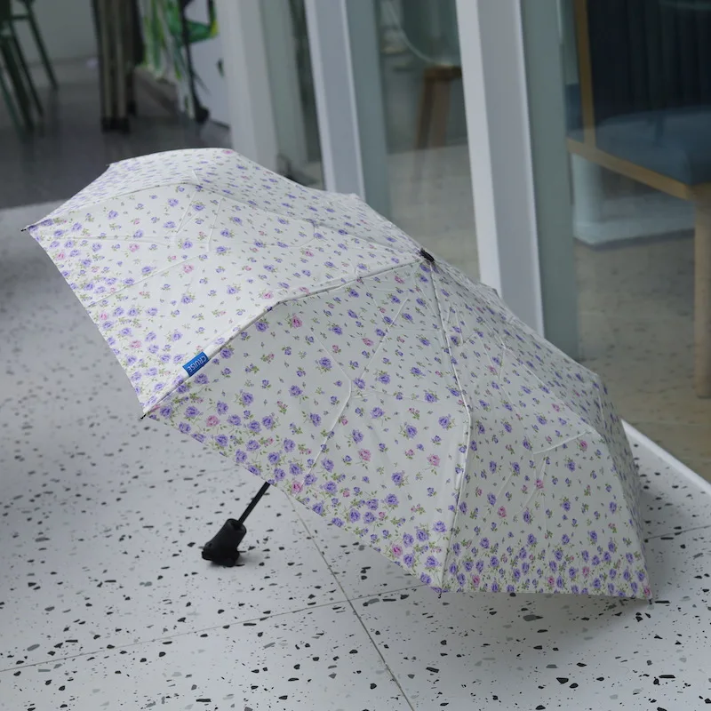 Женский зонт белый фиолетовый сиреневый цветочный для девушек складной
