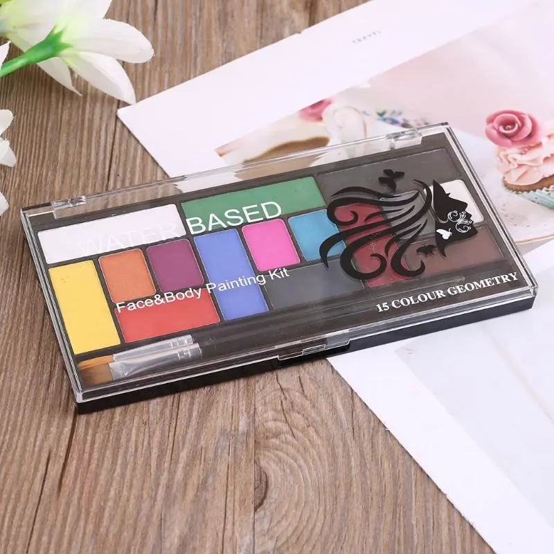 

15 Colors Face Painting Body Makeup Non Toxic Safe Water Paint Brush Halloween