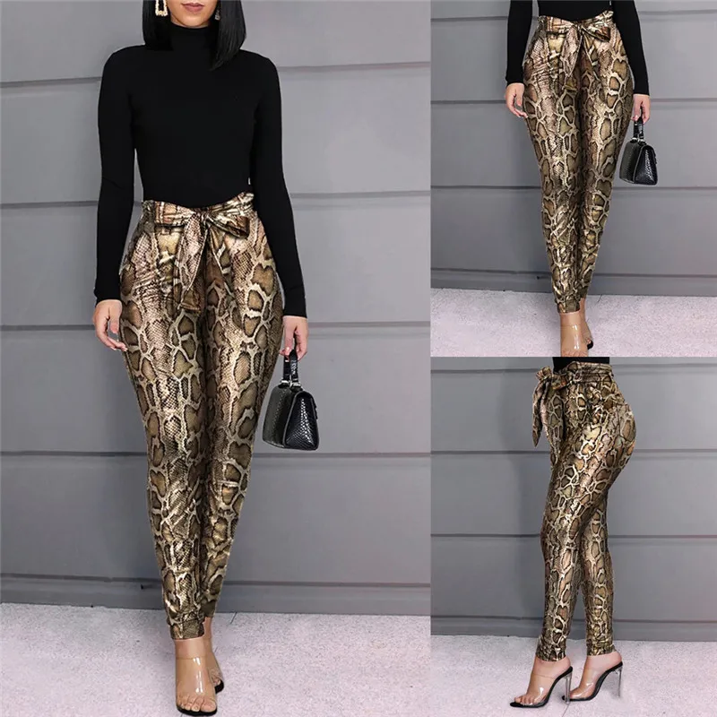 

Fashion Women's Leggings PU Leather Snake pattern Pants Stretchy Skinny Pencil Trousers High Waisted Pants