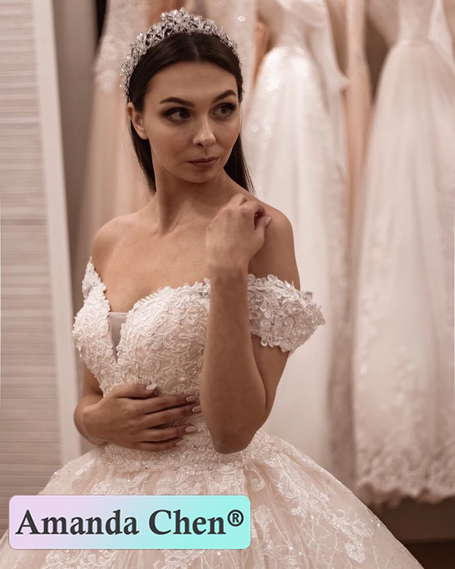 Сексуальные новые кружевные аппликации бальное платье свадебное 2019 на
