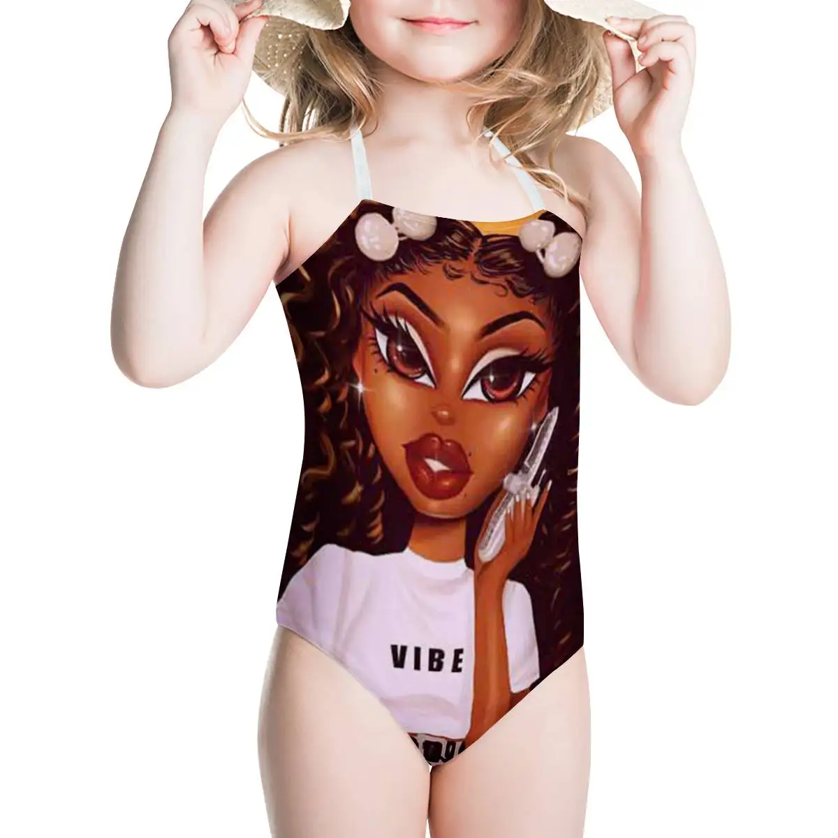 HYCOOL черная африканская девушка сделать телефонный вызов принт Цельный купальник