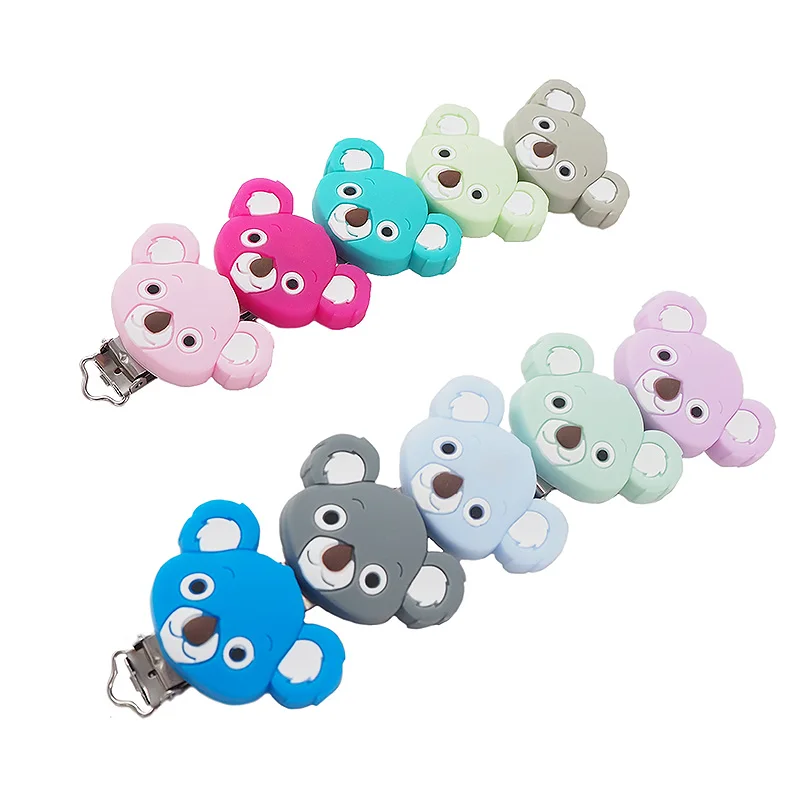 Chenkai 50PCS Cute koala Silicone Pacifier Clip Animals holder Teethers For DIY Baby Nursing Soother Clips Chains Accessories