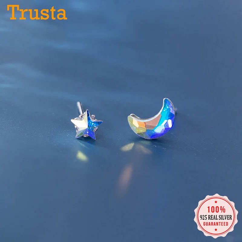 Женские асимметричные серьги гвоздики с кристаллами в форме звезды луны Trustdavis из