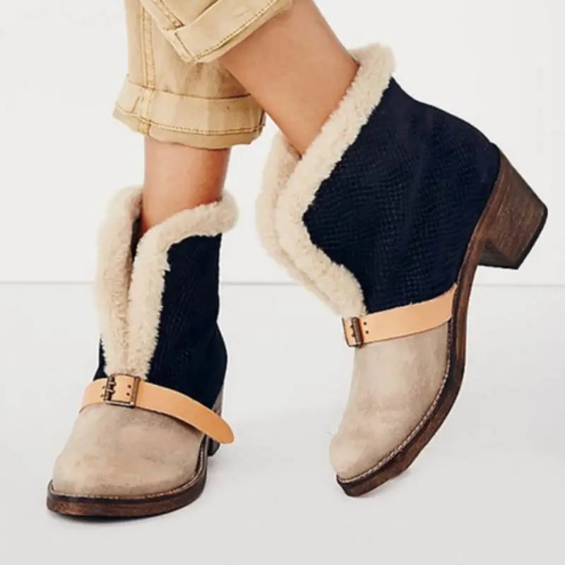 Женские ботинки на меху taofen теплые разноцветные для шитья с закругленным носком