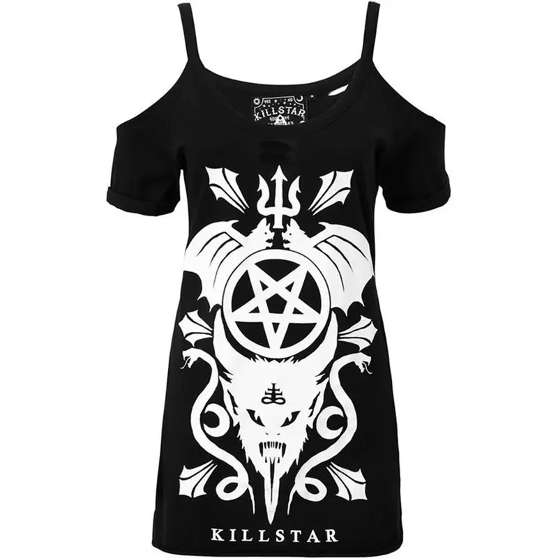 Женская Черная футболка с открытыми плечами Dark Gothic большие размеры 5XL