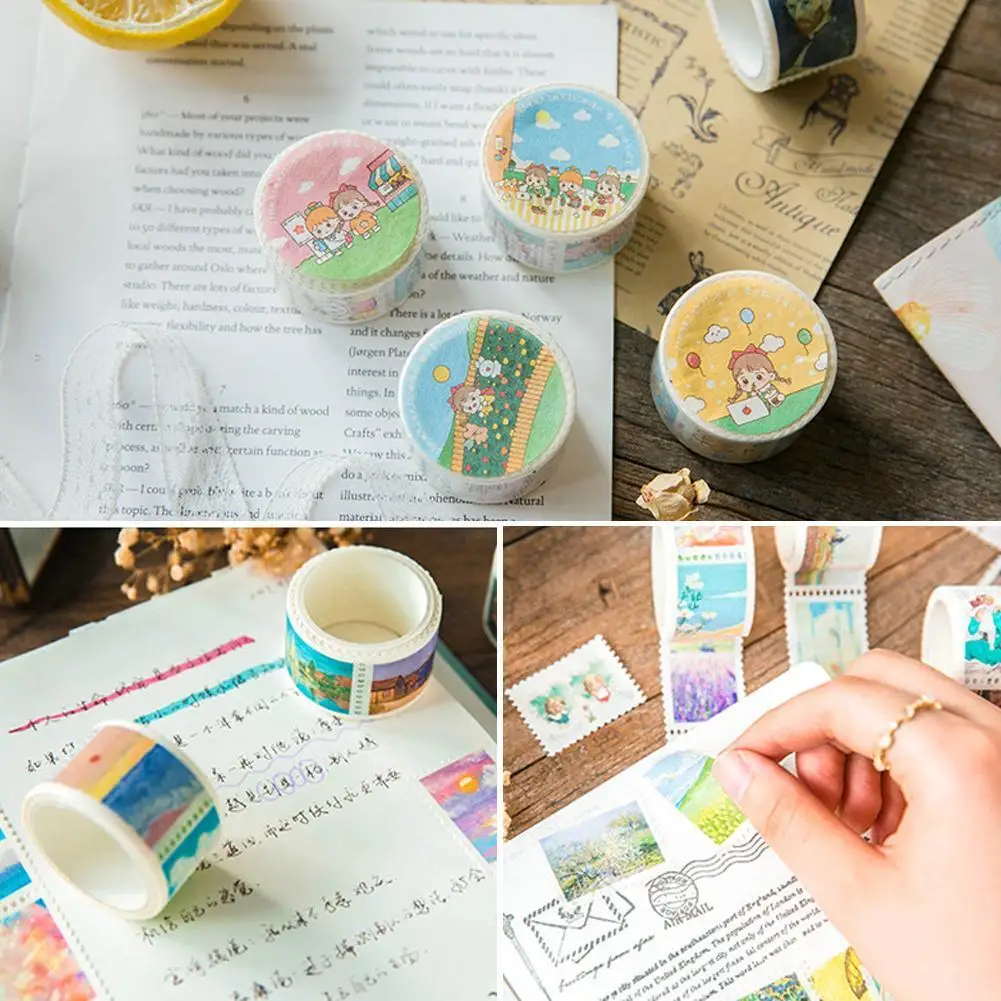 

Retro Stamp Washi Tape Van Gogh Hand Account Masking Stickers Decoration Photo Album To Tear Easy Diary DIY Cute Tape M2Q9