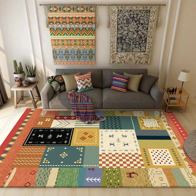 

Fashion American Village Orange color door mat Geometric stitching floor mat living room plush rug bedside carpet custom made