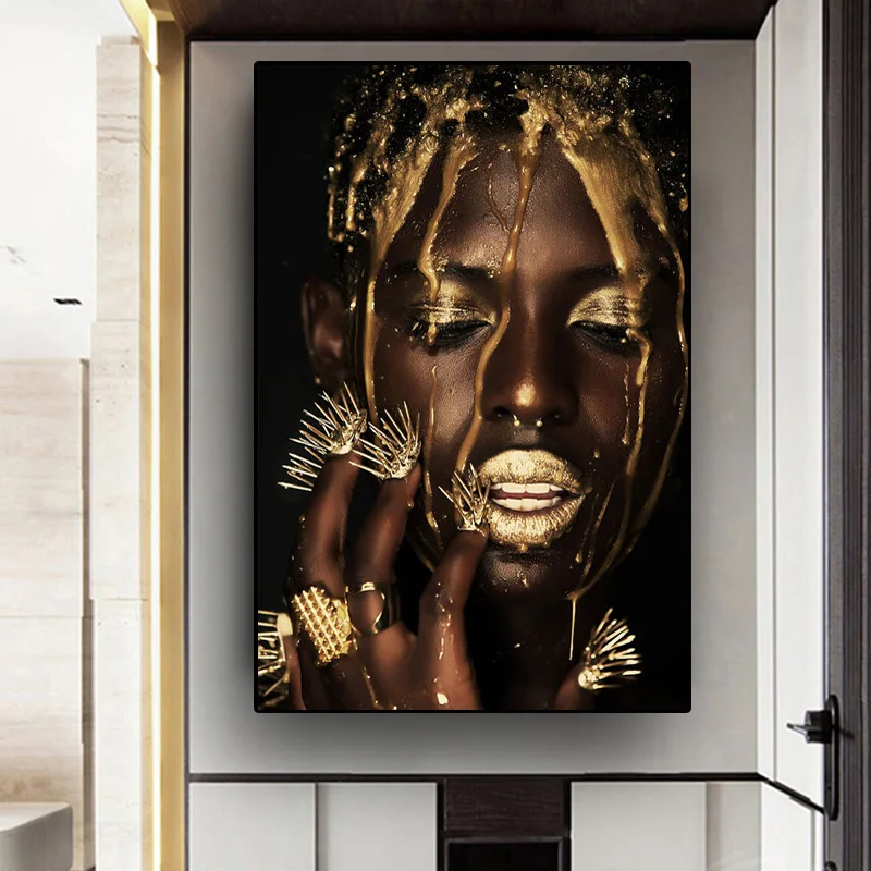 Скандинавская черная Золотая жидкая Обнаженная африканская картина маслом на
