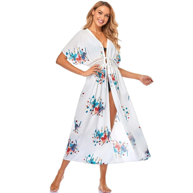 

Women Bikini Swimsuit Cover Up Boho Colorful Butterfly Print Kimono Cardigan