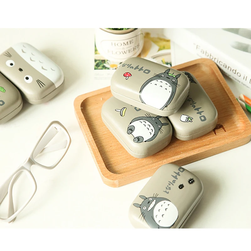 Lymouko новый дизайн мультяшный сосед Тоторо с зеркалом ПУ Чехол для контактных линз