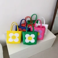 summer environmentally friendly shopping basket portable beach bag hit color flower shopping bag beach handbag woven holiday bag