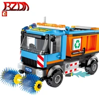 bzda high tech car city street view garbage classification truck building blocks rubbish cleaning vehicles toys for children