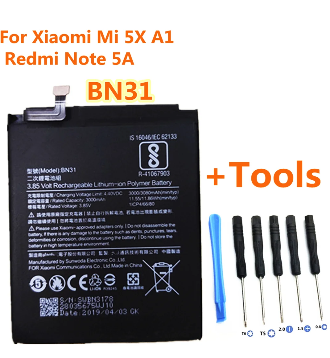 Высококачественный сменный аккумулятор BN31 3000 мАч для смартфона Xiaomi Mi 5X Mi5X Redmi Note 5A