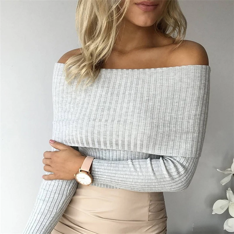 

Off Shoulder Knitted Sweater Women Winter Slim Oversized Sweaters And Pullovers Autumn Jumper Pull Femme