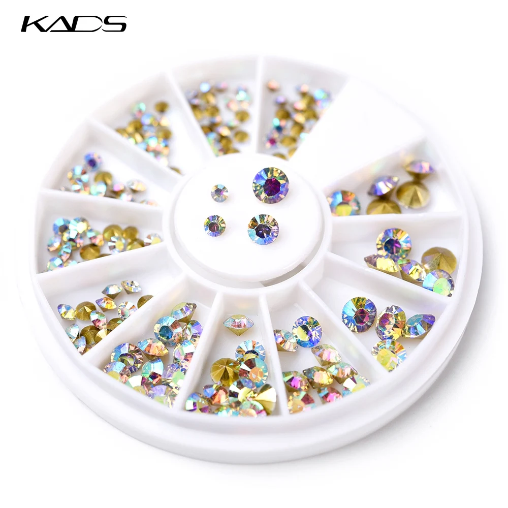Цветные стразы для дизайна ногтей KADS белые конусные формы маникюрные Стразы