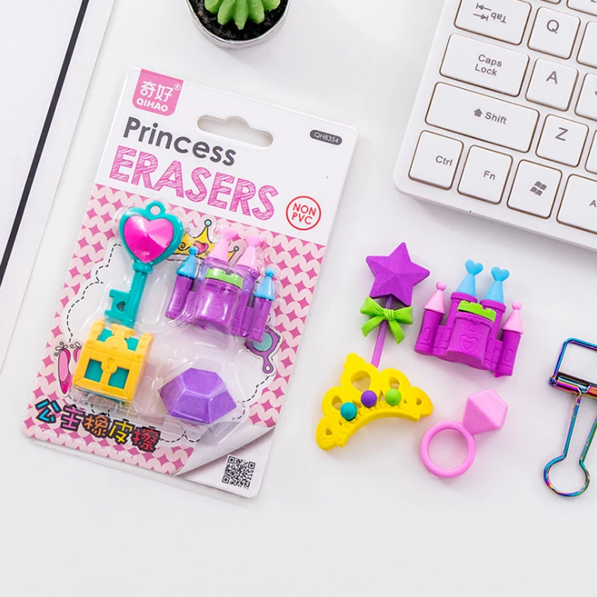 

4pcs/pack Cute Castle Series Princess Eraser Non-toxic Soft Rubber Eraser Cartoon Gifts Pencil Eraser Reward Gifts For Student
