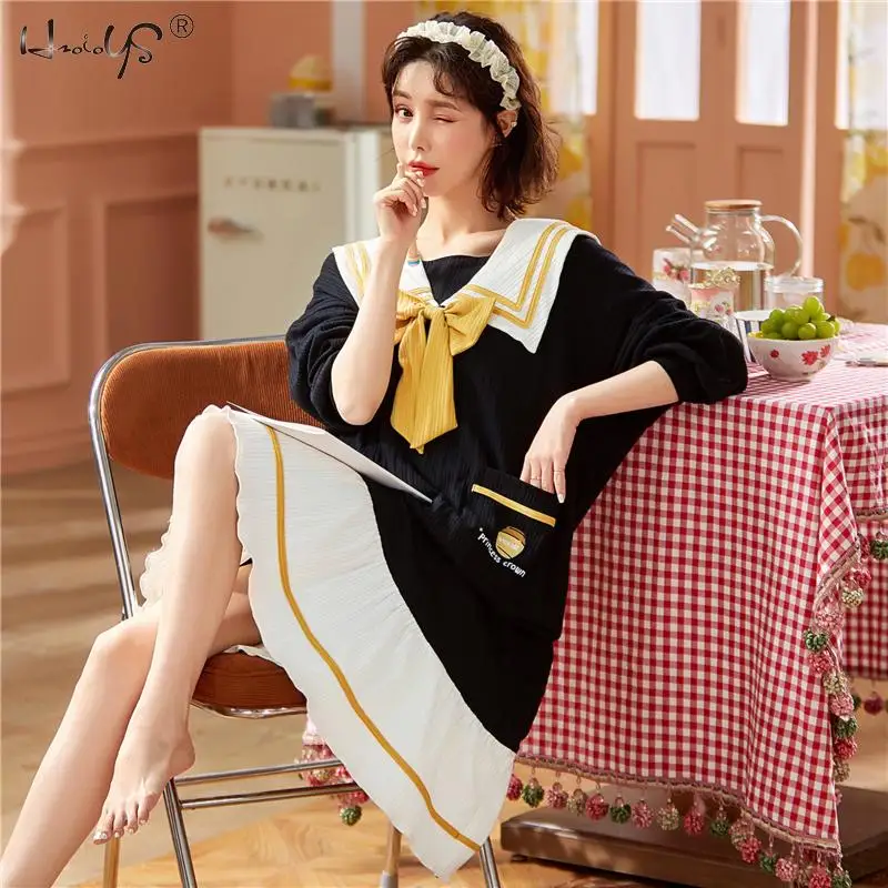 

New Cotton Nightdress Pajamas Women Home Service Sleepwear Bathrobes Women Robe Sets Sleep Night Dress Loose Causal Nightgown
