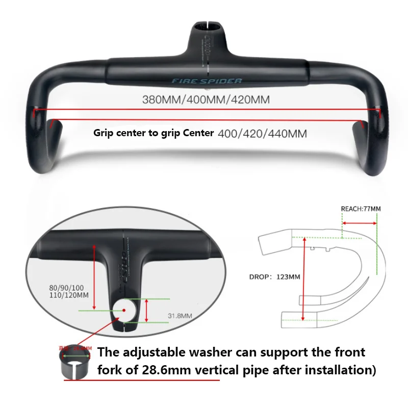 Дешево Полностью углеродный руль шоссейного велосипеда, интегрированный матовый дорожный велосипед, изогнутый стержень 400/420/440 мм, Сверхлегкий Уг...