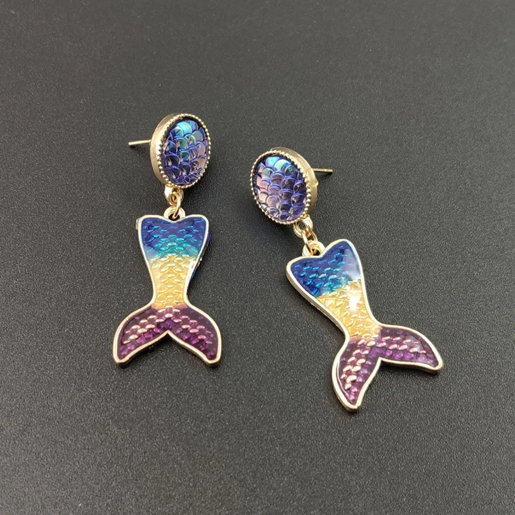 Женские серьги с рыбьим хвостом контрастные цвета модные женские висячие