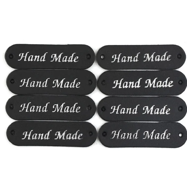 Black 50 шт. 45x13 мм этикетки коричневый/золотой/черный/белый бирки этикетка ручной работы для одежды из искусственной кожи бирка DIY рукоделие лоскутное шитье материал - Цвет: Black