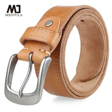 MEDYLA – ceinture en cuir naturel Non superposée pour hommes, Vintage, en cuir de vache, avec boucle ardillon en alliage, accessoire classique de qualité, 532