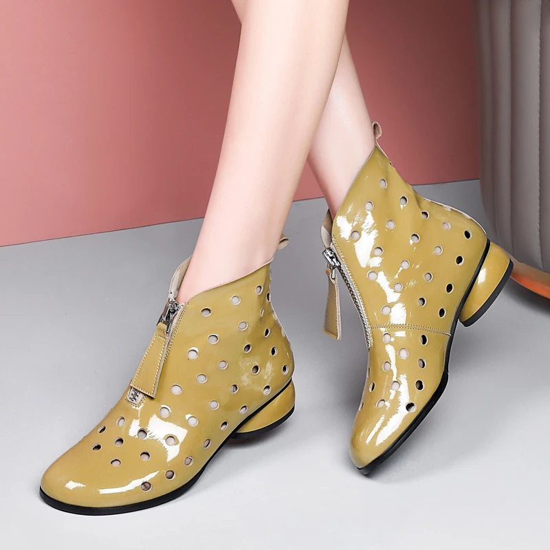 Женские ботильоны с перфорацией повседневные Мягкие ботинки из натуральной кожи