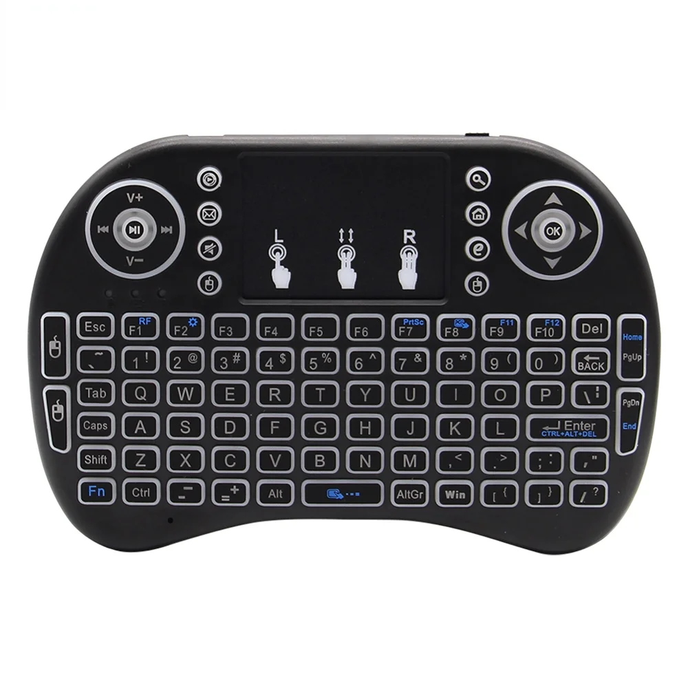 

3 color Backlit i8 Mini Wireless Keyboard 2.4ghz English Air Mouse with Touchpad for Laptop TV Android TV Box use AAA Battery