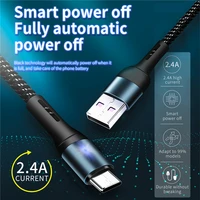 smart power off usb cable 18w fast charging type c data wire auto power off protection cord with led for micro