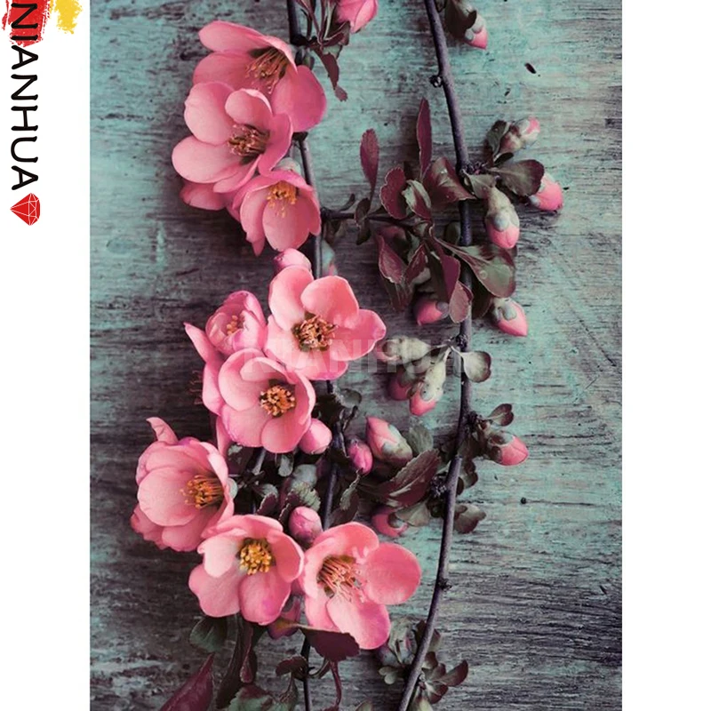 

5D Diamond Painting Flower Peach Blossom Rose Mosaic Kit Photo Square Round Mural Handmade DIY Embroidery Gift Home