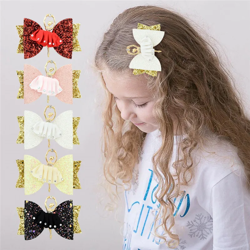 

5Pcs/Set 9CM Mixed Color Bowknot Ballet Girl Kids Baby Children Hair Clip Lovely Bow Pin Barrette Hairpin Accessories For Girls