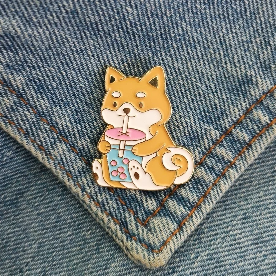 Эмалированные булавки с изображением чая собаки Мультяшные Акита щенка бобы