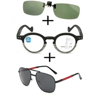 3pcs progressive multifocal far and near reading glasses men women polarized sunglasses pilot foldable sunglasses clip