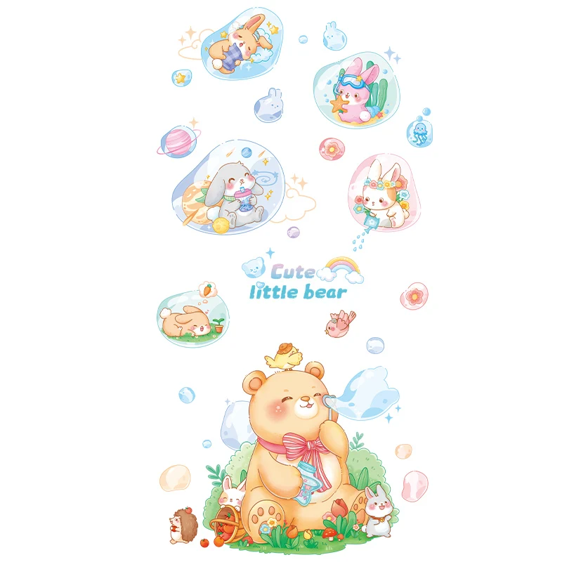 

Cartoon Animal Wall Stickers Cute Bear Rabbit Kids Room Background Wall Decals Home Decor Anime Door Paste Wallpaper Removable